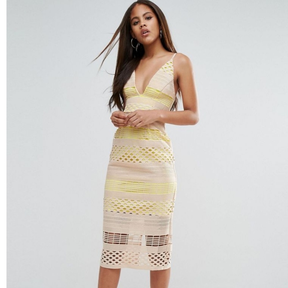 Beige and Yellow Lace Dress